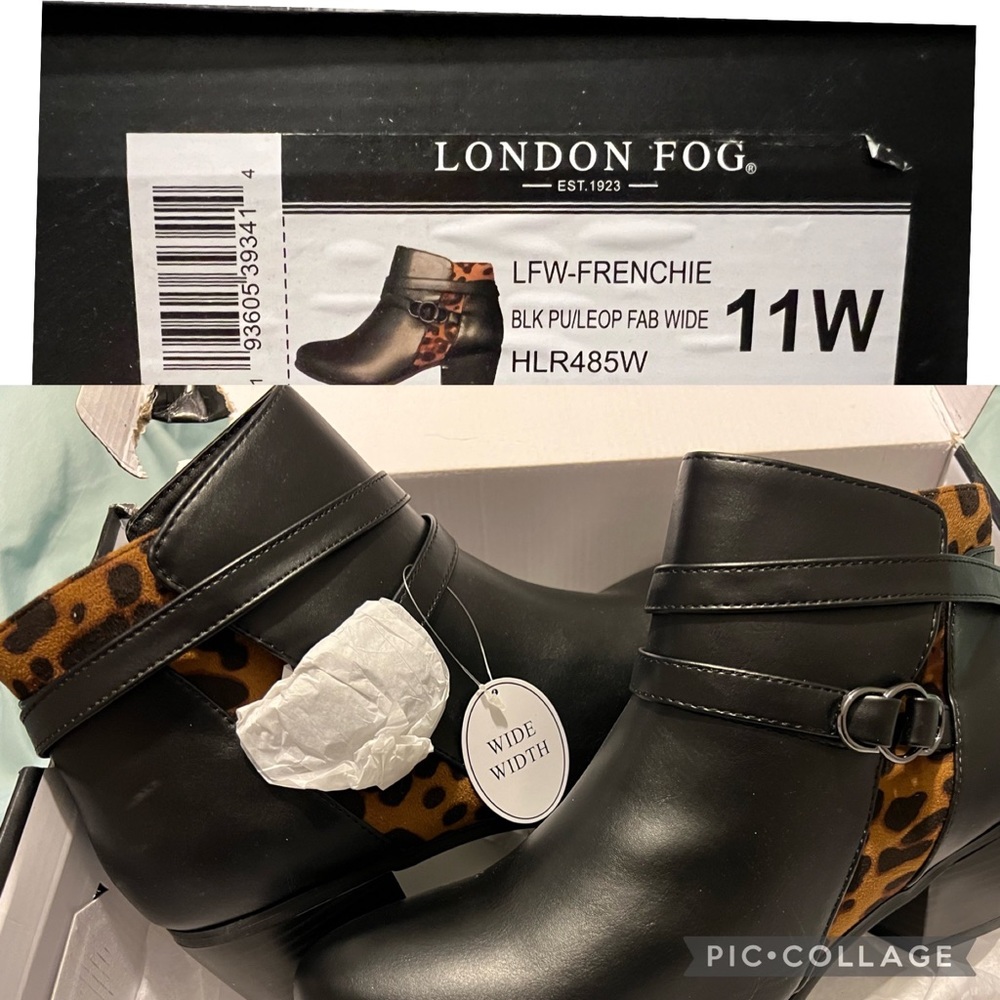 11W New, Never tried on. Black Ankle Boot with Animal print/ zipper orig box